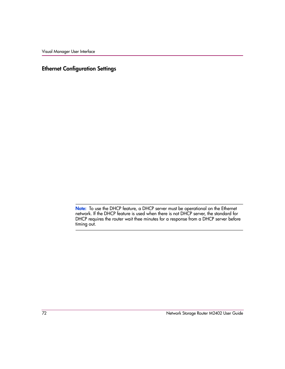 Ethernet configuration settings | HP Network Storage Router m2402 User Manual | Page 66 / 244