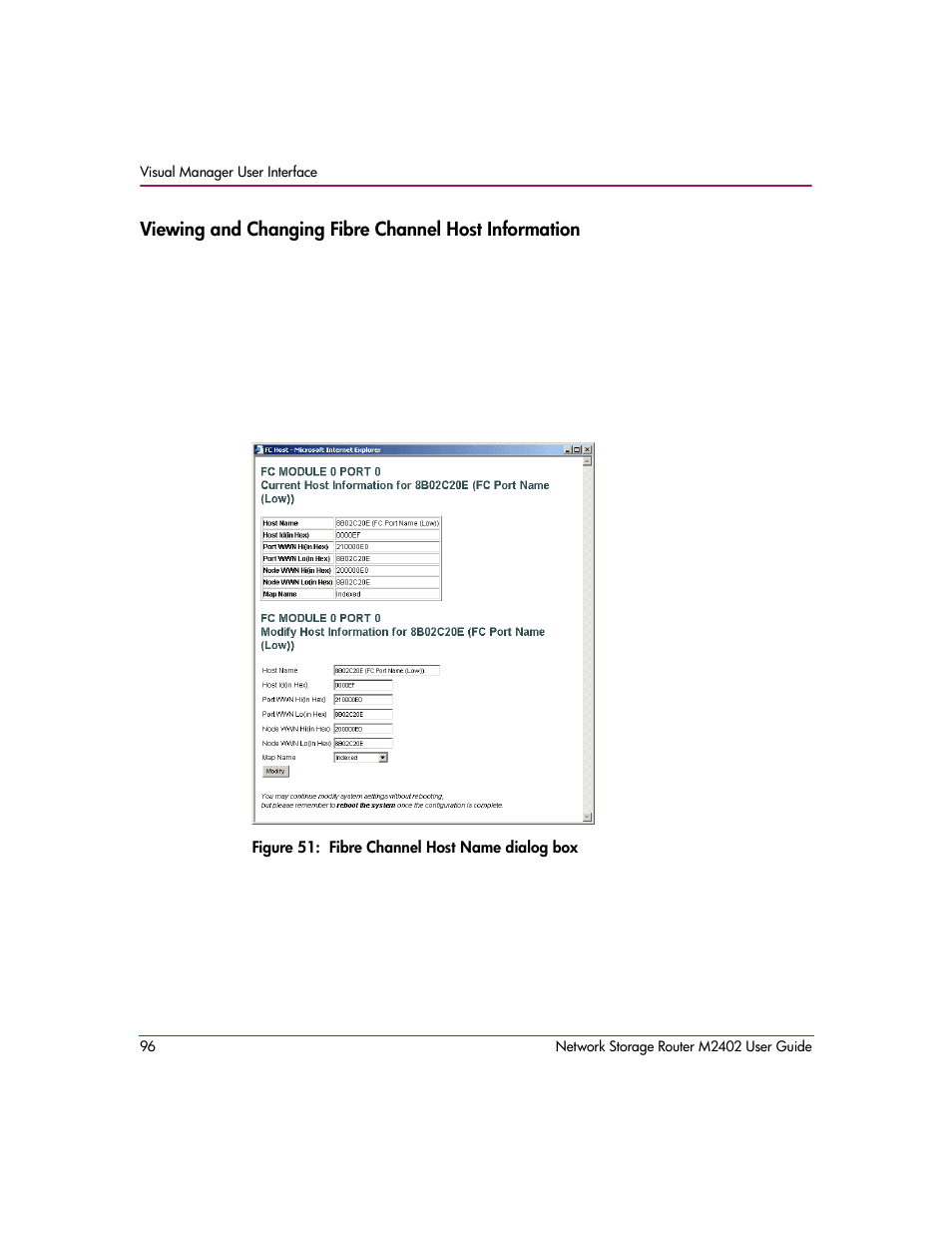 Figure 51: fibre channel host name dialog box | HP Network Storage Router m2402 User Manual | Page 90 / 244