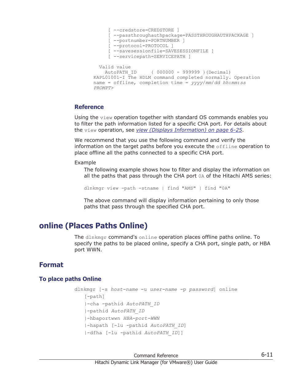 Online (places paths online), Format, Online (places paths online) -11 | Format -11, To place paths online -11, Operation, see, Online (places paths online) on, For details on the, After, Online (places | HP XP7 Storage User Manual | Page 103 / 250