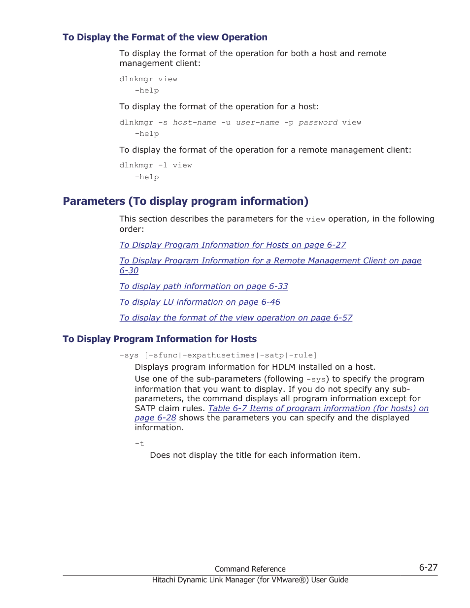 Parameters (to display program information), To display the format of the view operation -27, Parameters (to display program information) -27 | To display program information for hosts -27 | HP XP7 Storage User Manual | Page 119 / 250