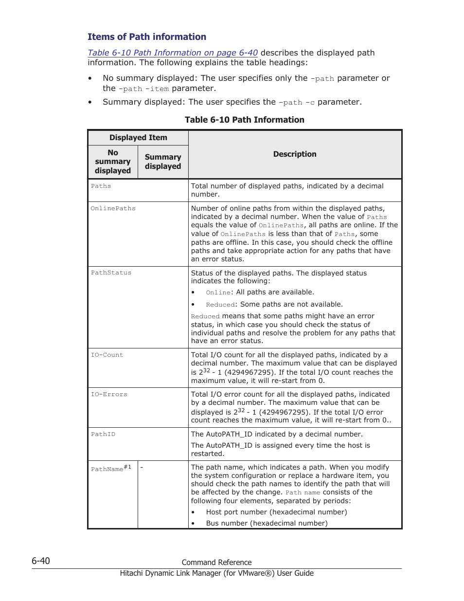 Table 6-10 path, Items of path information | HP XP7 Storage User Manual | Page 132 / 250