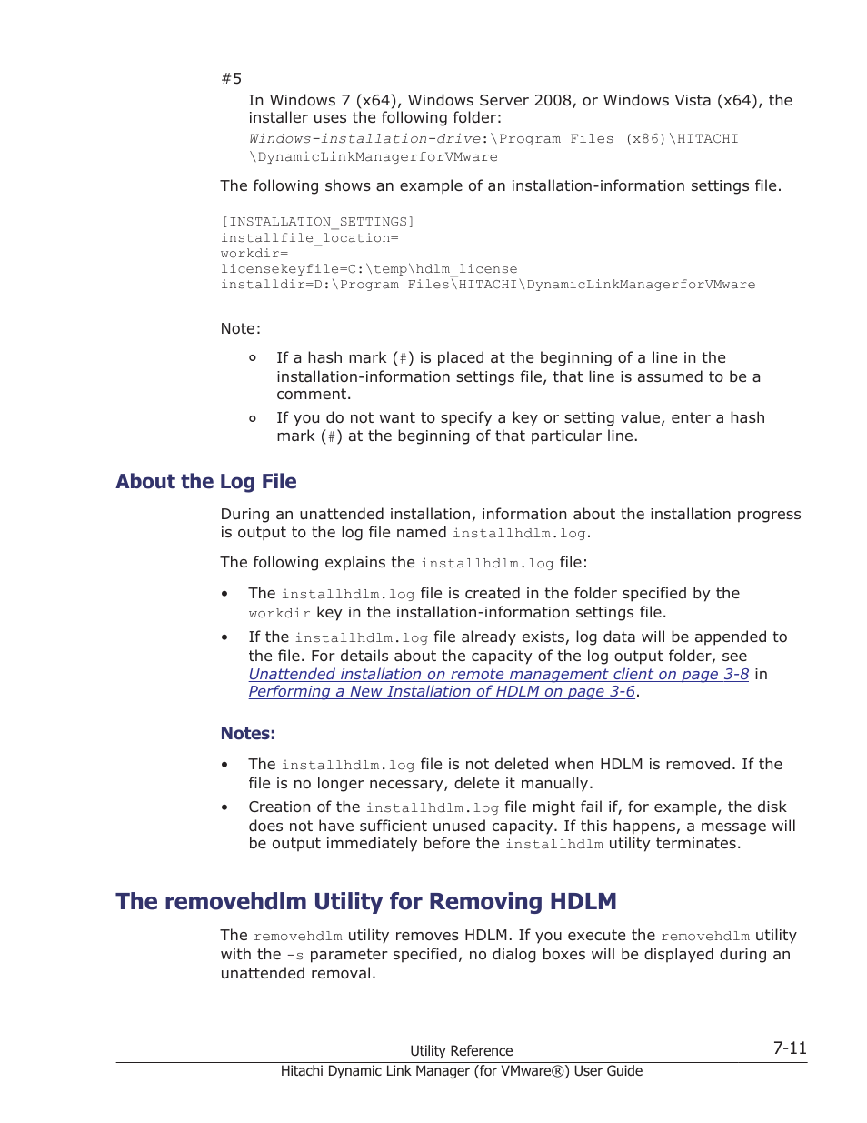 About the log file, The removehdlm utility for removing hdlm, About the log file -11 | The removehdlm utility for removing hdlm -11, Utility, see, The removehdlm utility for | HP XP7 Storage User Manual | Page 163 / 250