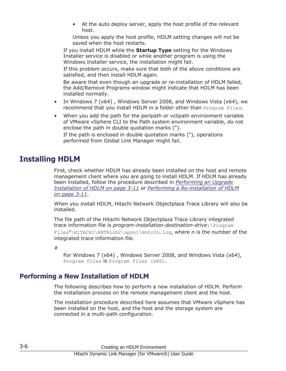 Installing hdlm, Performing a new installation of hdlm, Installing hdlm -6 | Performing a new installation of hdlm -6 | HP XP7 Storage User Manual | Page 58 / 250