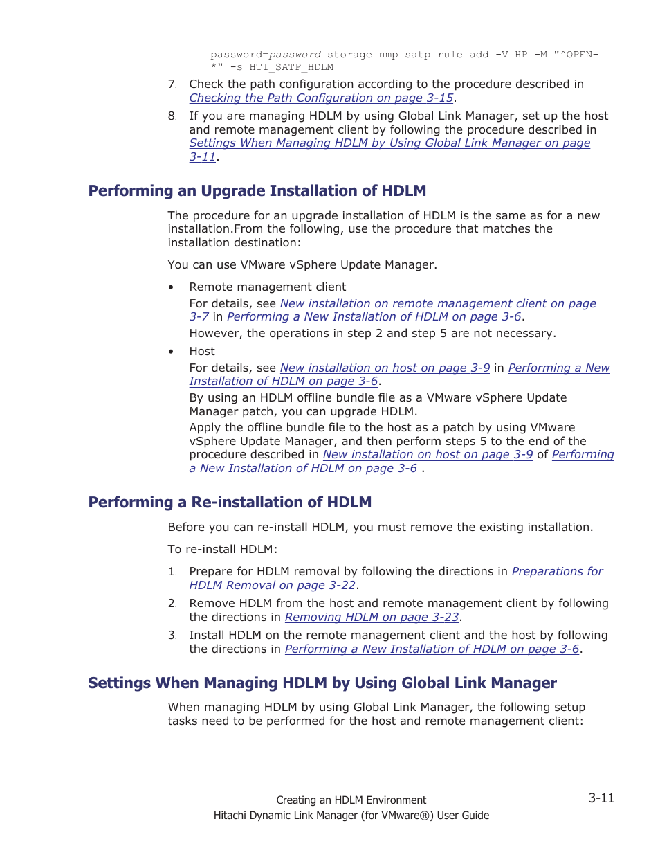 Performing an upgrade installation of hdlm, Performing a re-installation of hdlm, Performing an upgrade installation of hdlm -11 | Performing a re-installation of hdlm -11, Been installed, follow the procedure described in, Performing an upgrade | HP XP7 Storage User Manual | Page 63 / 250