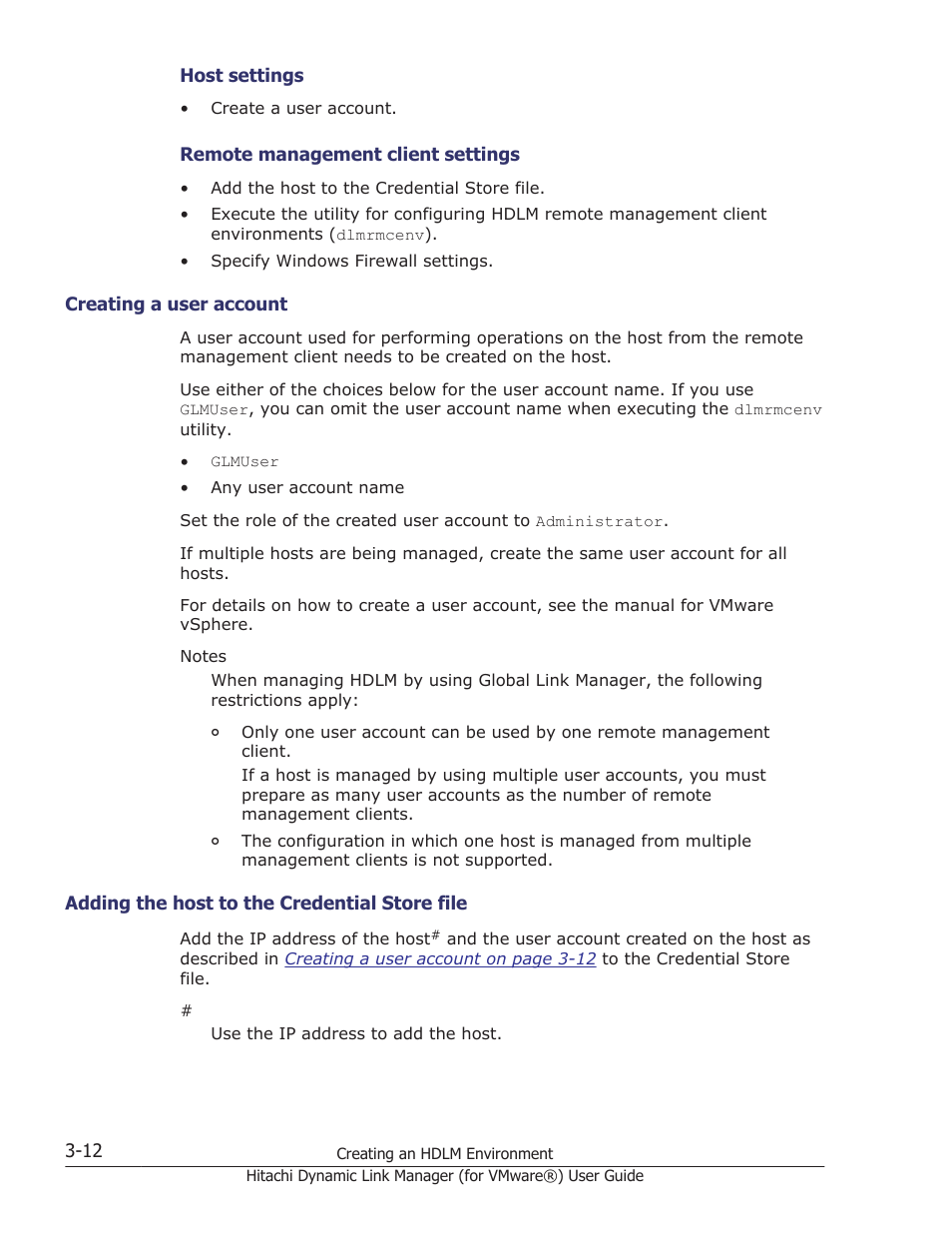 Creating a user account -12, Adding the host to the credential store file -12 | HP XP7 Storage User Manual | Page 64 / 250