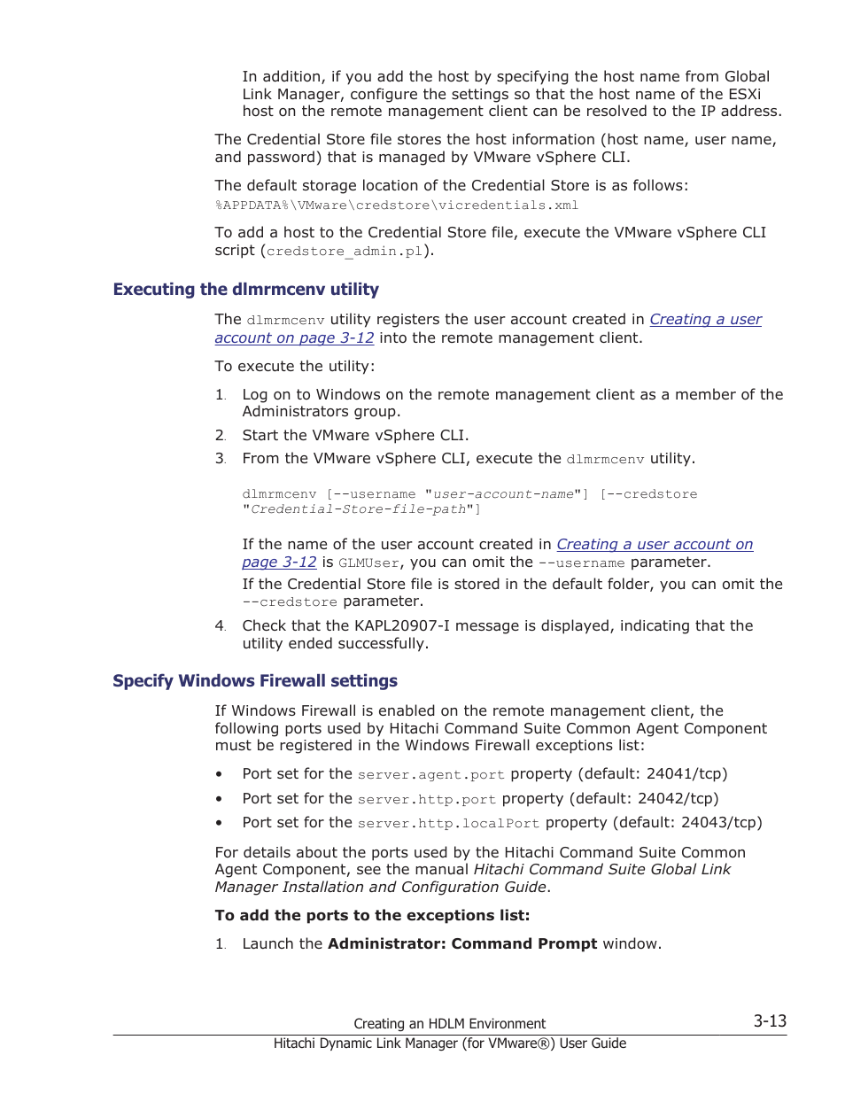 Executing the dlmrmcenv utility -13, Specify windows firewall settings -13 | HP XP7 Storage User Manual | Page 65 / 250