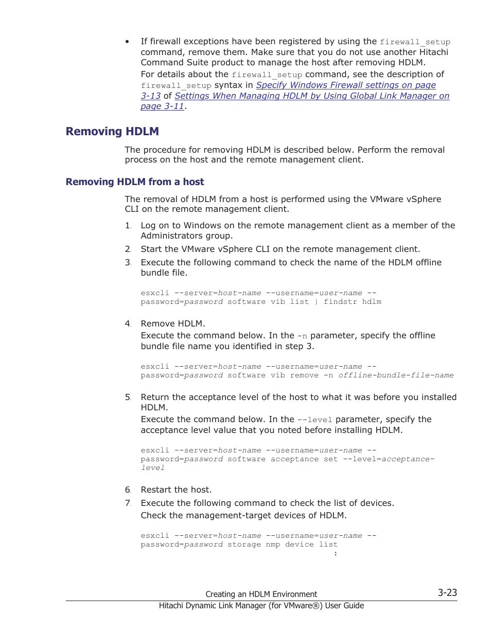 Removing hdlm, Removing hdlm -23, Removing hdlm from a host -23 | HP XP7 Storage User Manual | Page 75 / 250