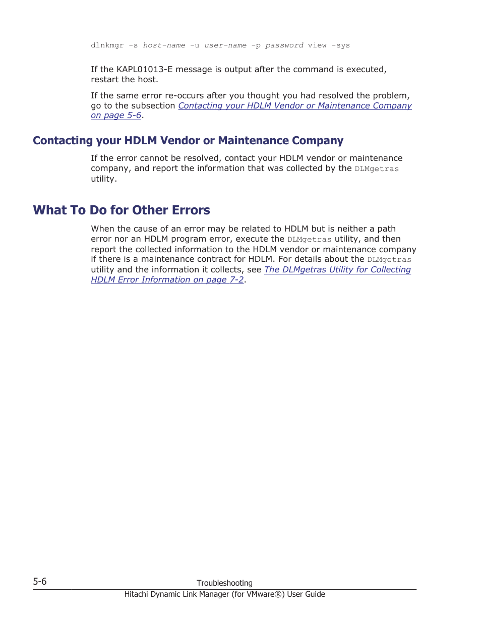 Contacting your hdlm vendor or maintenance company, What to do for other errors, What to do for other errors -6 | HP XP7 Storage User Manual | Page 92 / 250