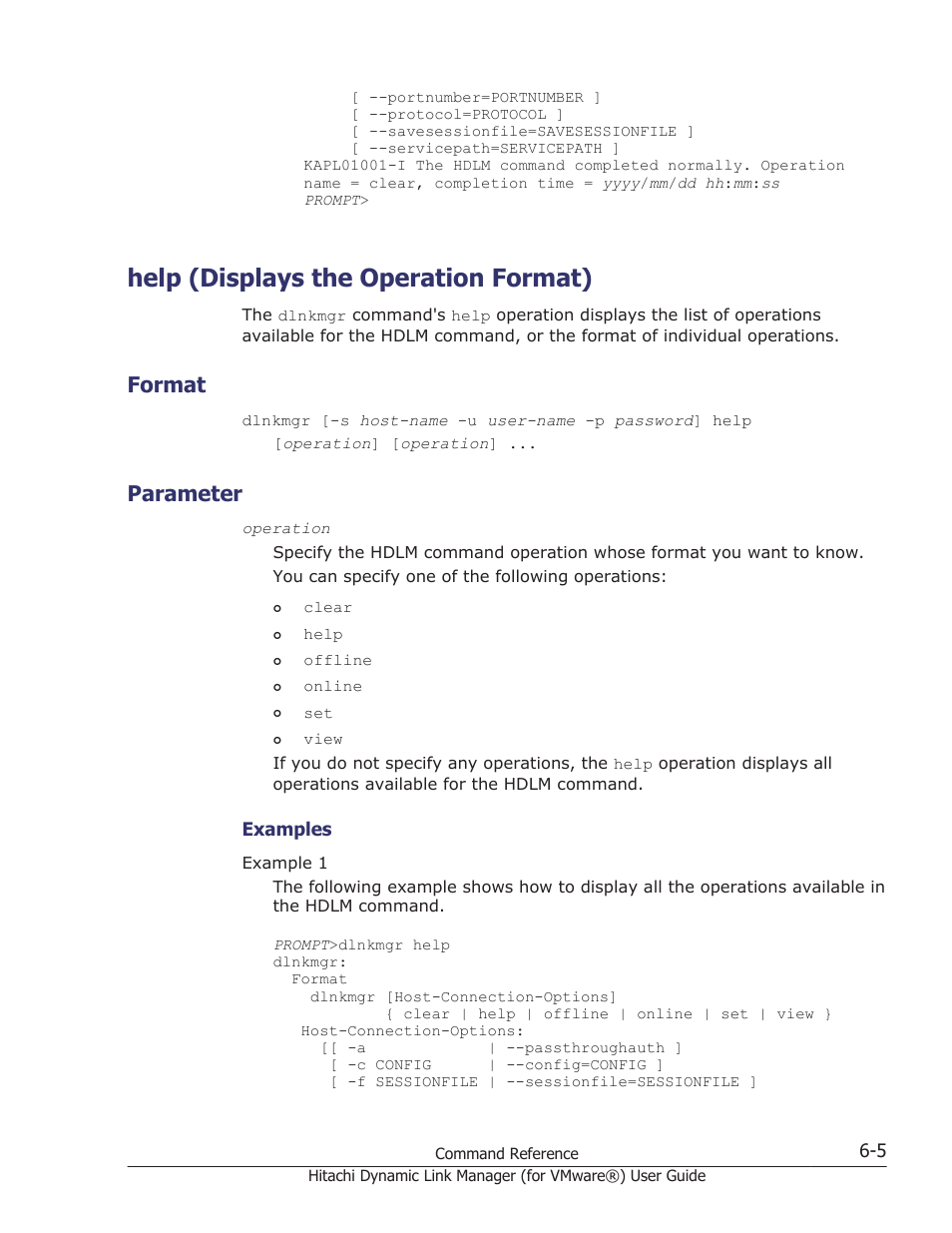 Help (displays the operation format), Format, Parameter | Help (displays the operation format) -5, Format -5, Parameter -5 | HP XP7 Storage User Manual | Page 97 / 250