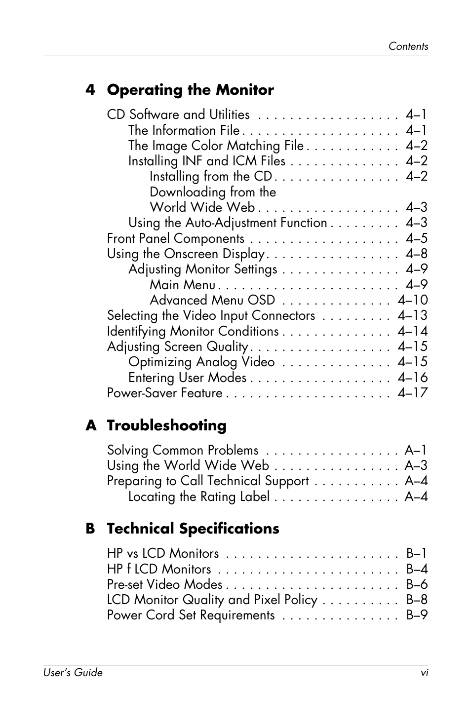 HP vs17x 17 inch LCD Monitor User Manual | Page 6 / 78