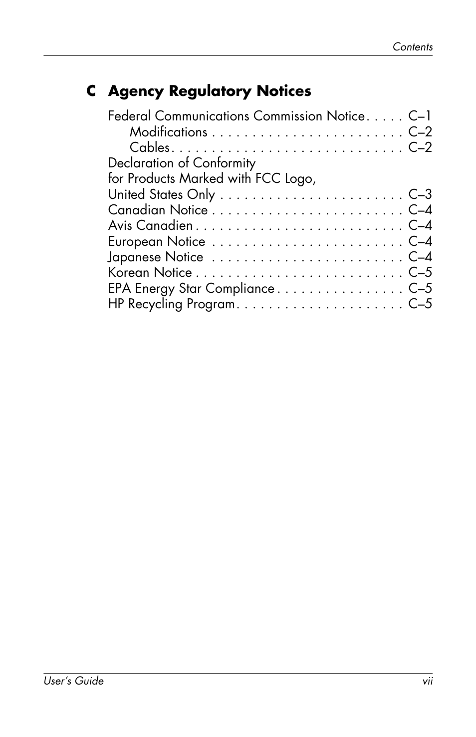 C agency regulatory notices | HP vs17x 17 inch LCD Monitor User Manual | Page 7 / 78