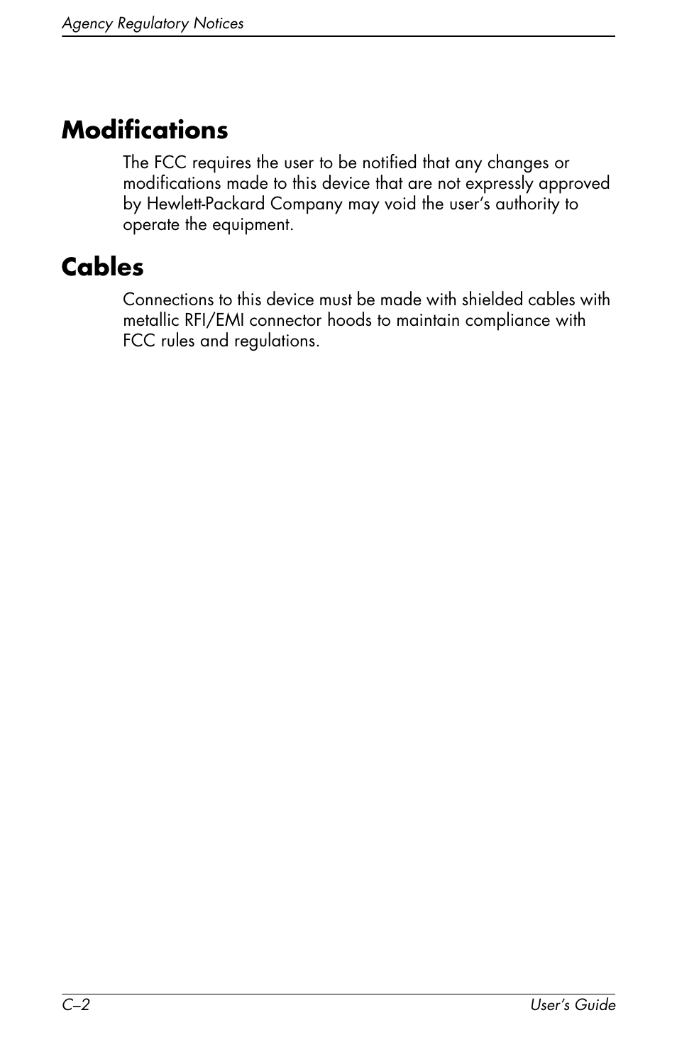 Modifications, Cables | HP vs17x 17 inch LCD Monitor User Manual | Page 74 / 78