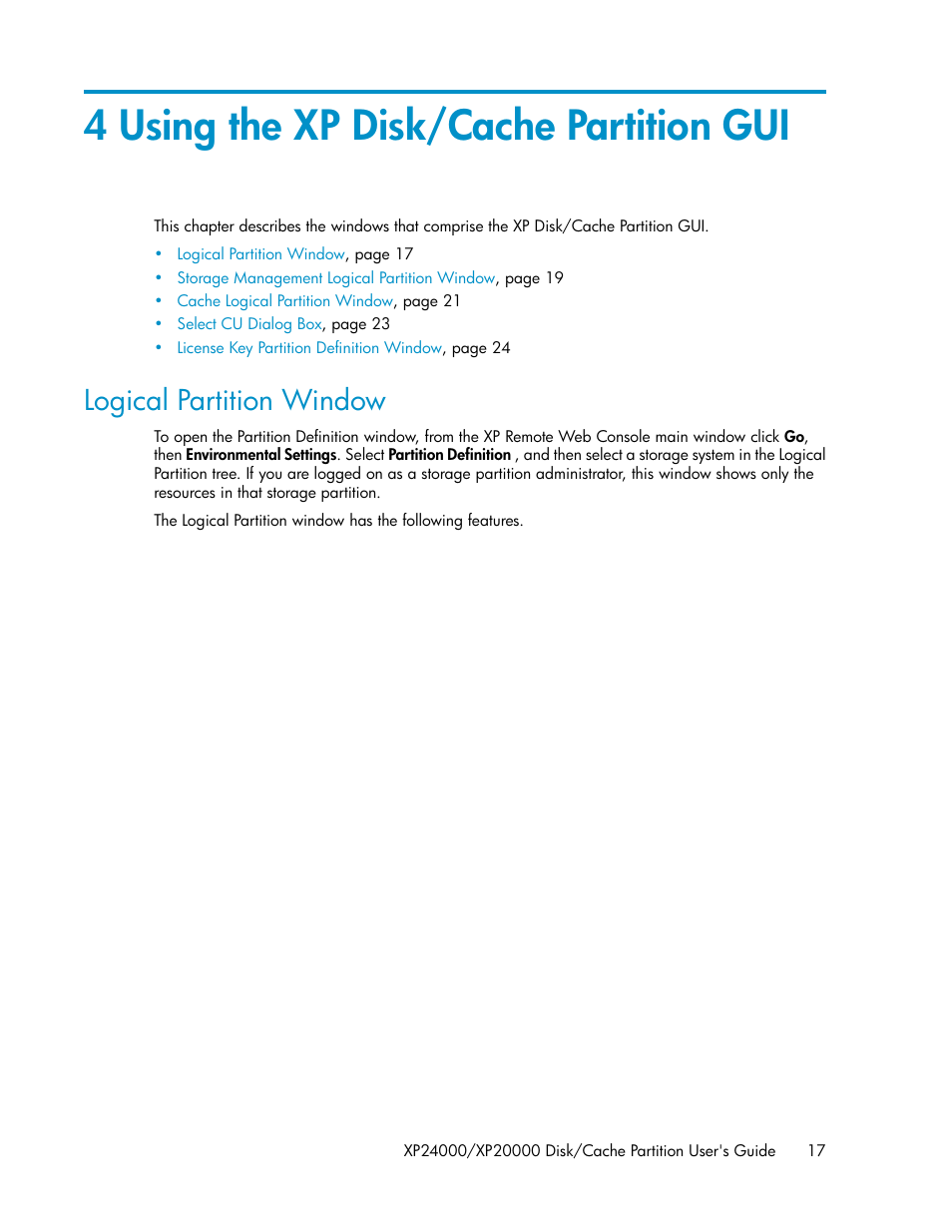 4 using the xp disk/cache partition gui, Logical partition window | HP StorageWorks XP Remote Web Console Software User Manual | Page 17 / 42