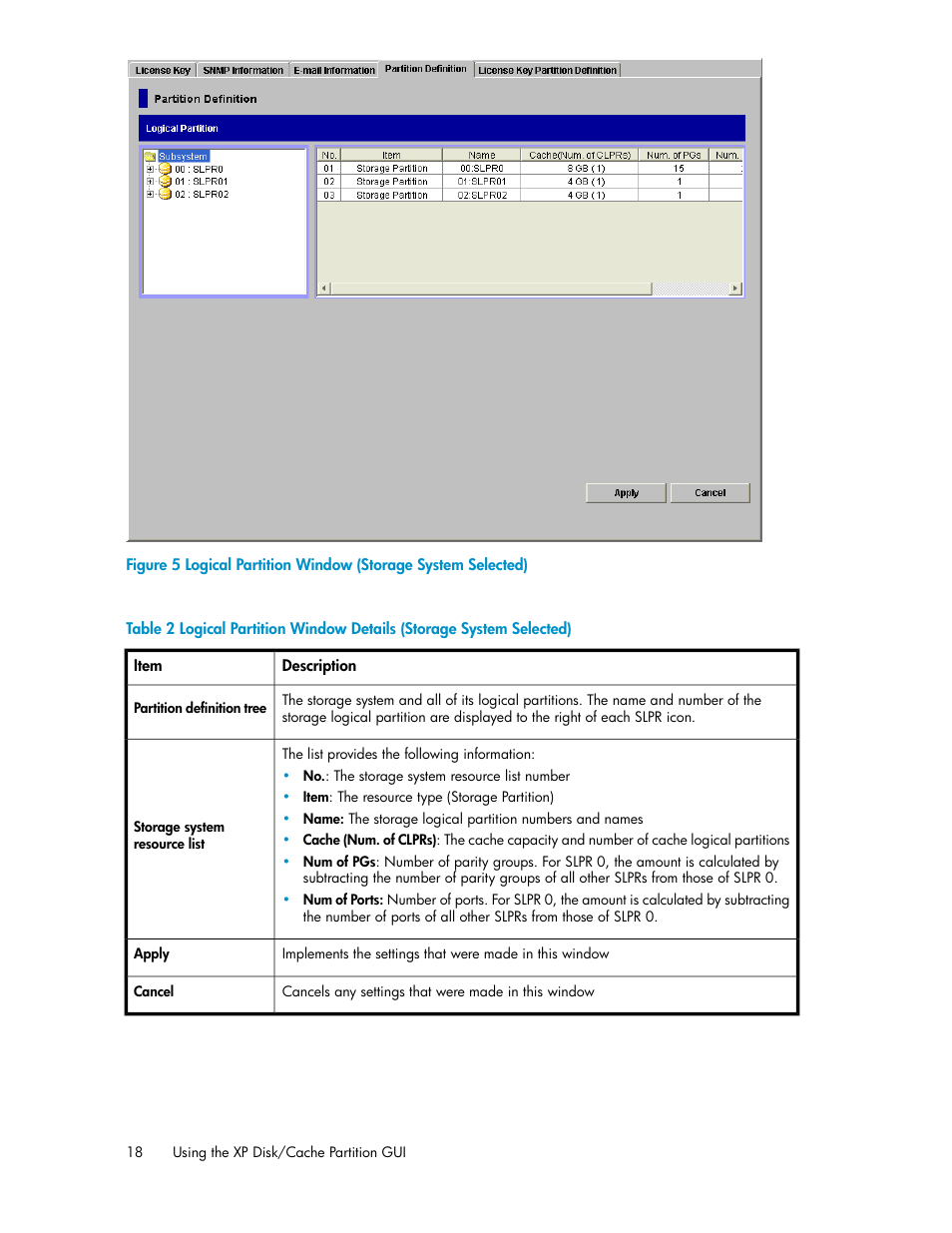 Logical partition window (storage system selected) | HP StorageWorks XP Remote Web Console Software User Manual | Page 18 / 42