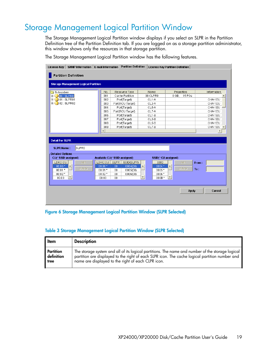 Storage management logical partition window | HP StorageWorks XP Remote Web Console Software User Manual | Page 19 / 42