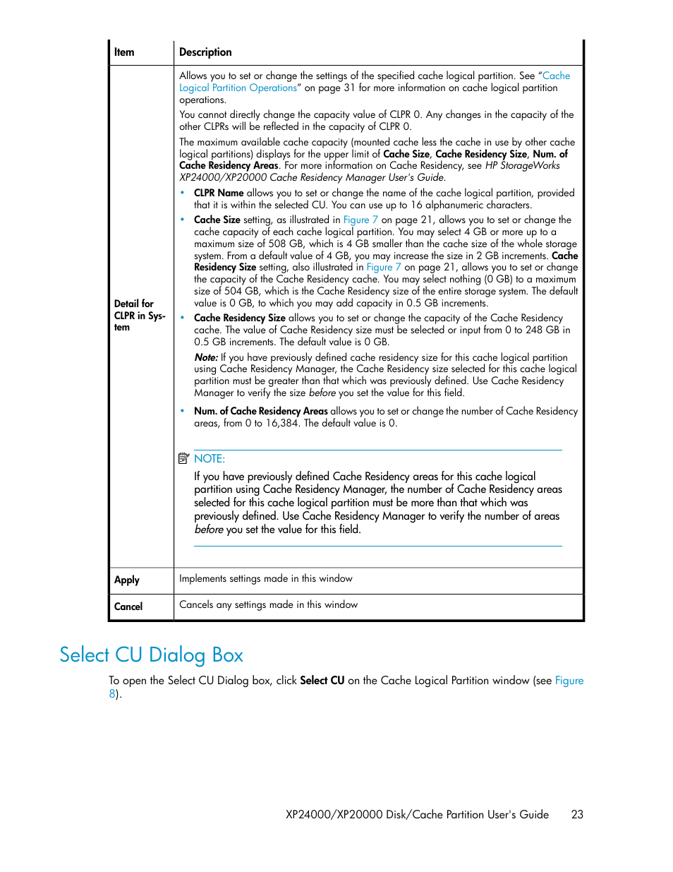 Select cu dialog box | HP StorageWorks XP Remote Web Console Software User Manual | Page 23 / 42