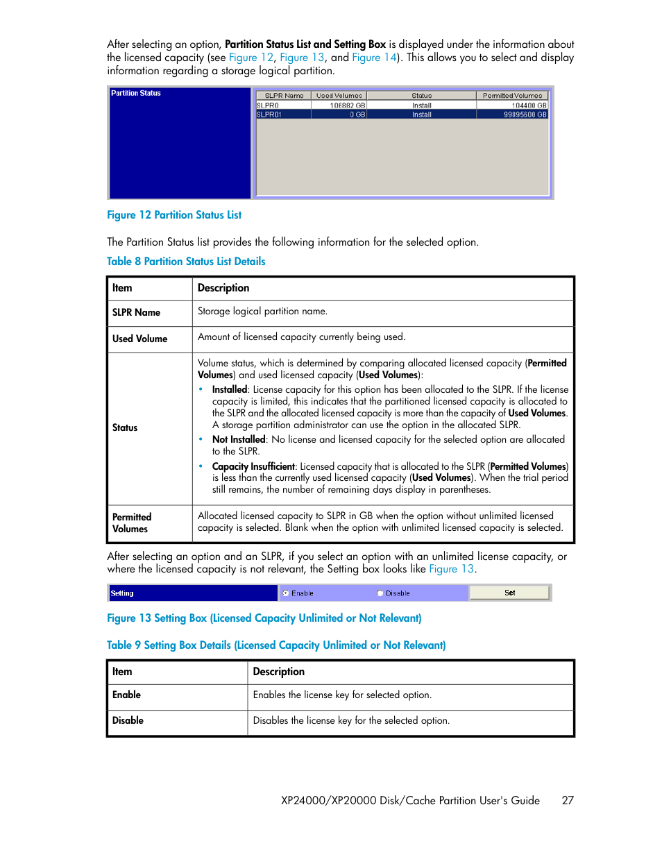 Partition status list, Partition status list details | HP StorageWorks XP Remote Web Console Software User Manual | Page 27 / 42