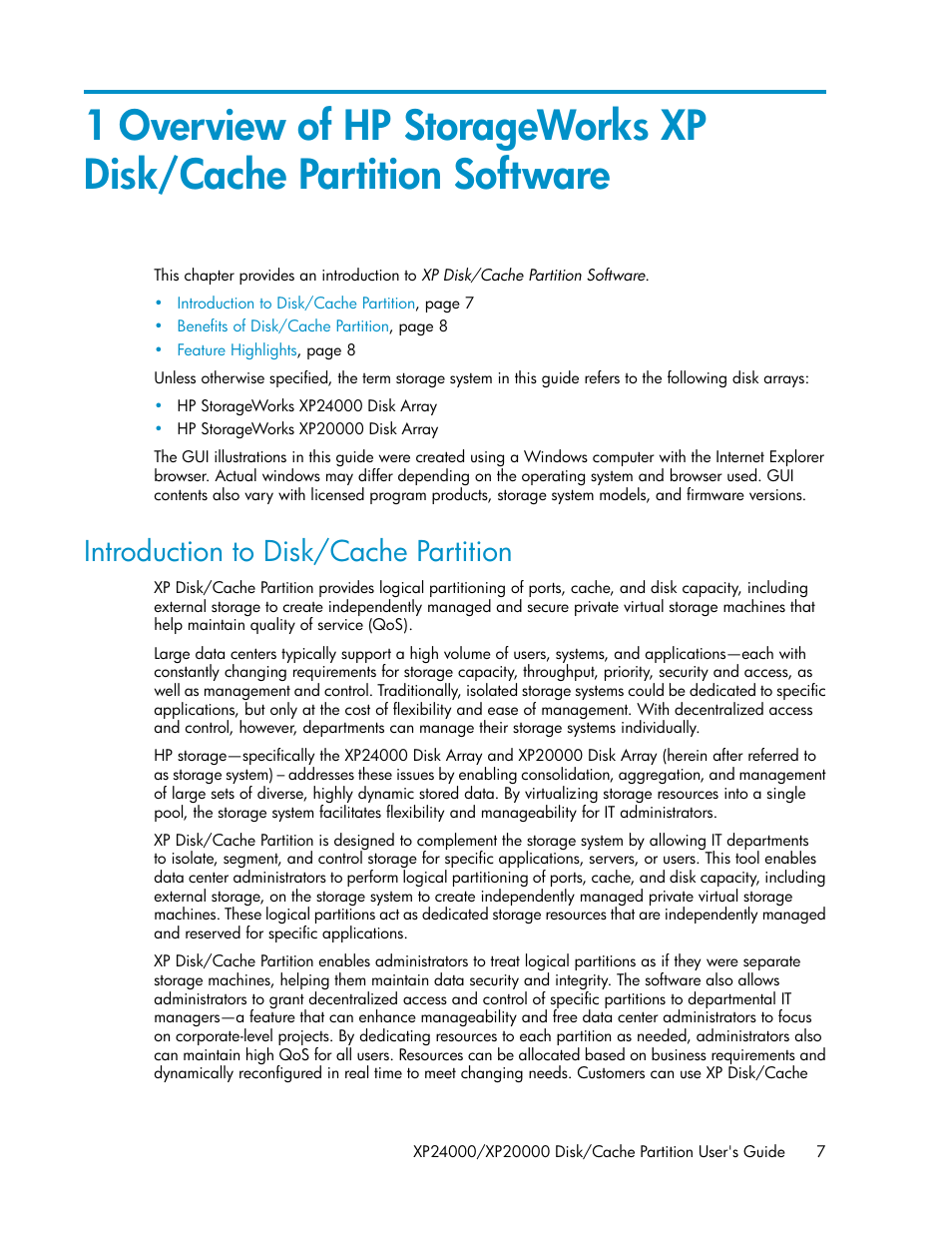 Introduction to disk/cache partition | HP StorageWorks XP Remote Web Console Software User Manual | Page 7 / 42