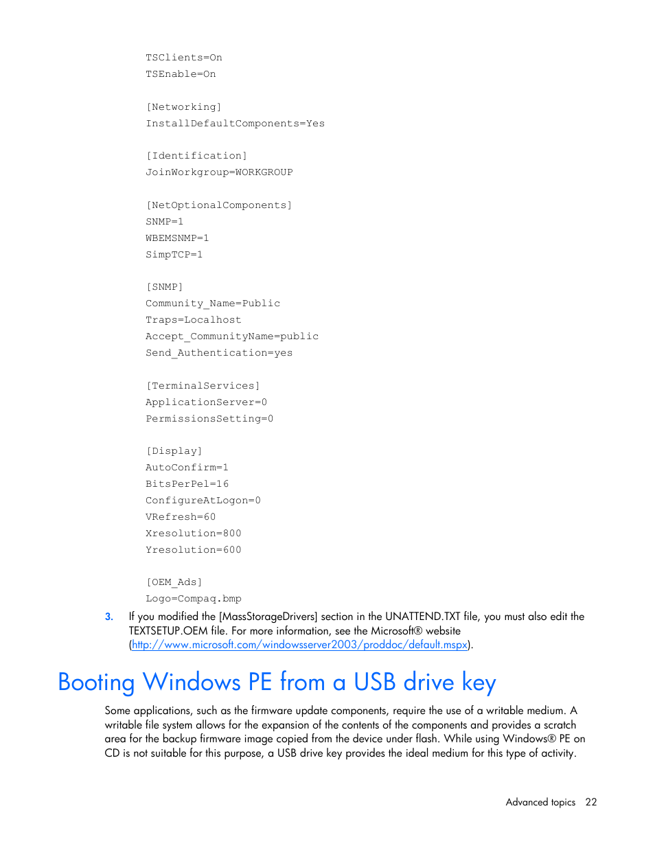 Booting windows pe from a usb drive key | HP Linux Server Management Software User Manual | Page 22 / 74