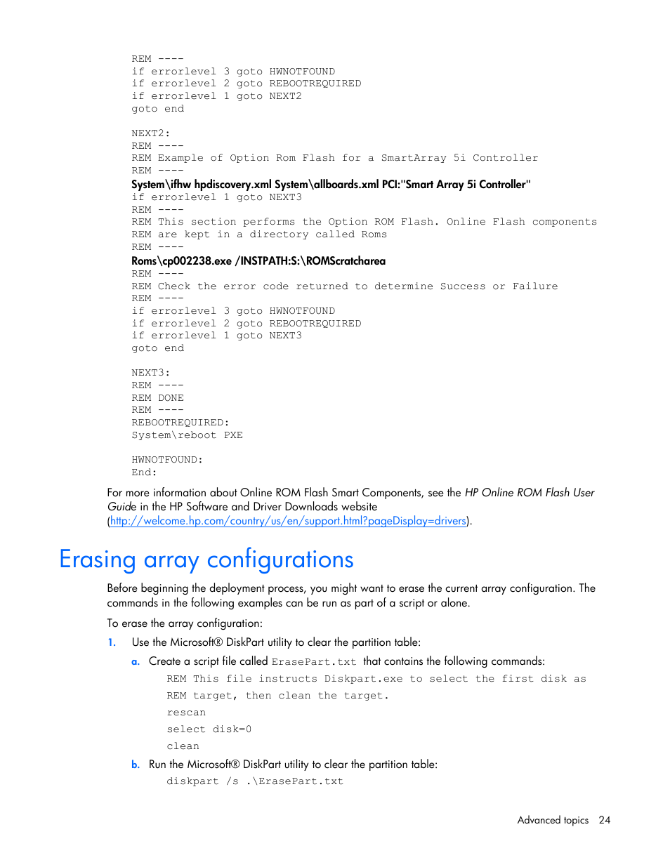 Erasing array configurations | HP Linux Server Management Software User Manual | Page 24 / 74