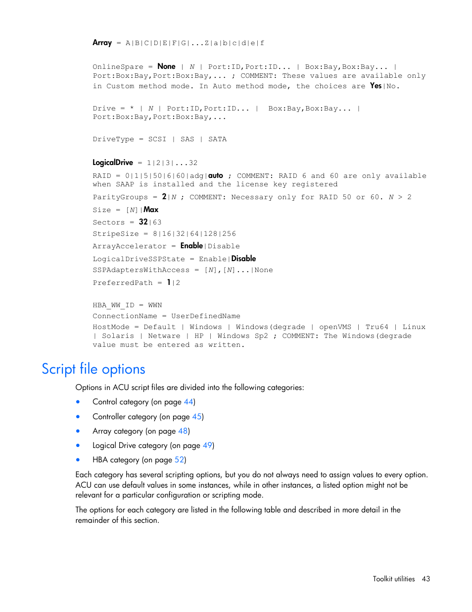 Script file options | HP Linux Server Management Software User Manual | Page 43 / 74