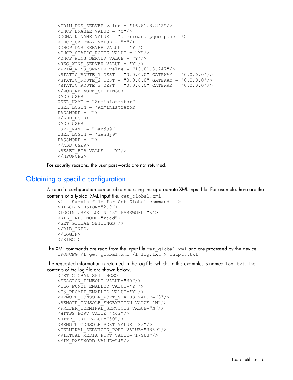 Obtaining a specific configuration | HP Linux Server Management Software User Manual | Page 61 / 74