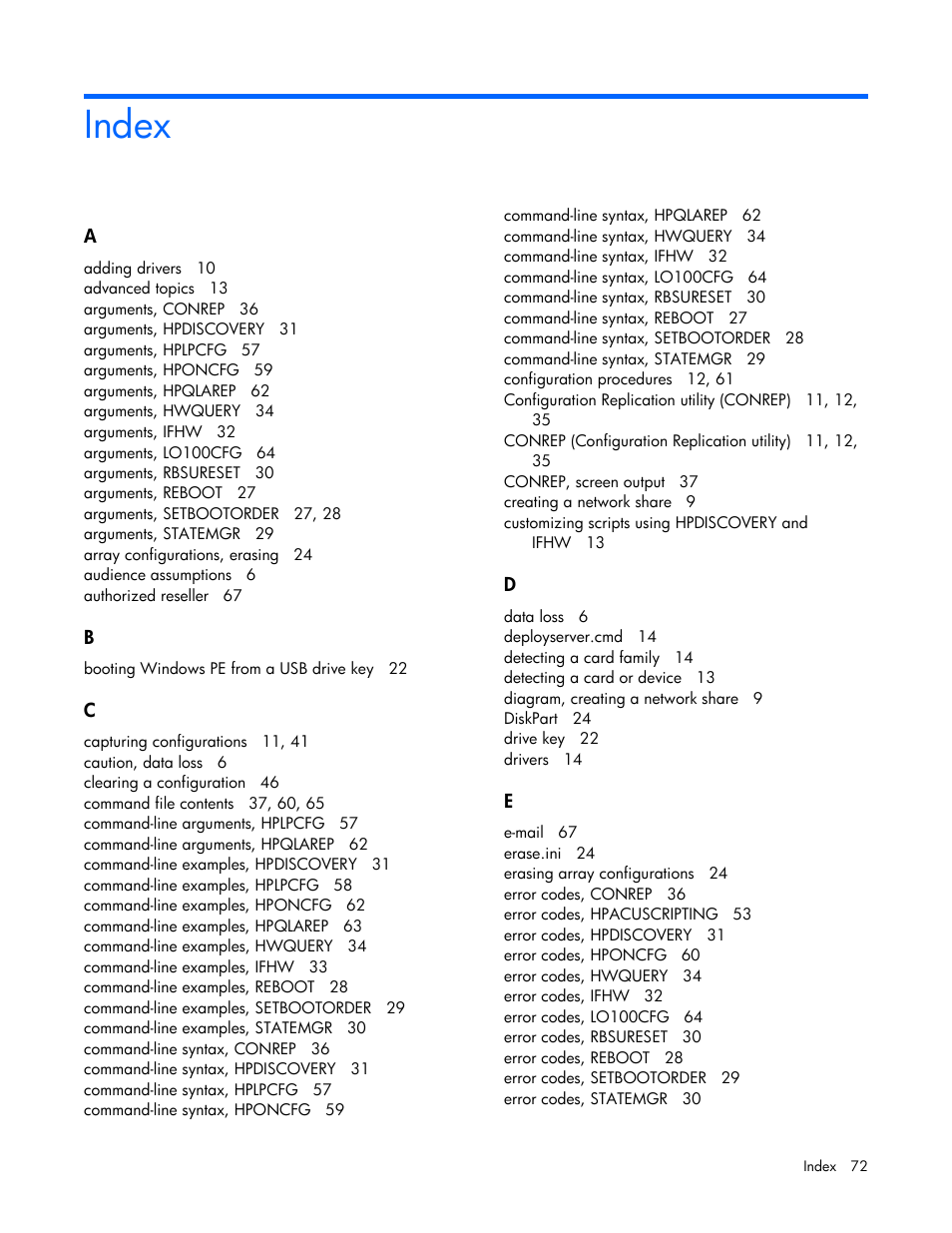 Index | HP Linux Server Management Software User Manual | Page 72 / 74