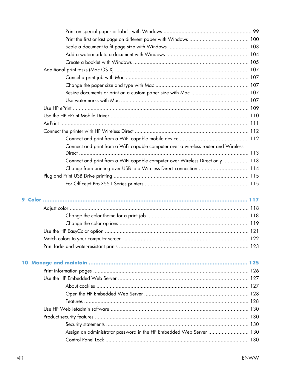 HP Officejet Pro X551 Printer series User Manual | Page 10 / 250