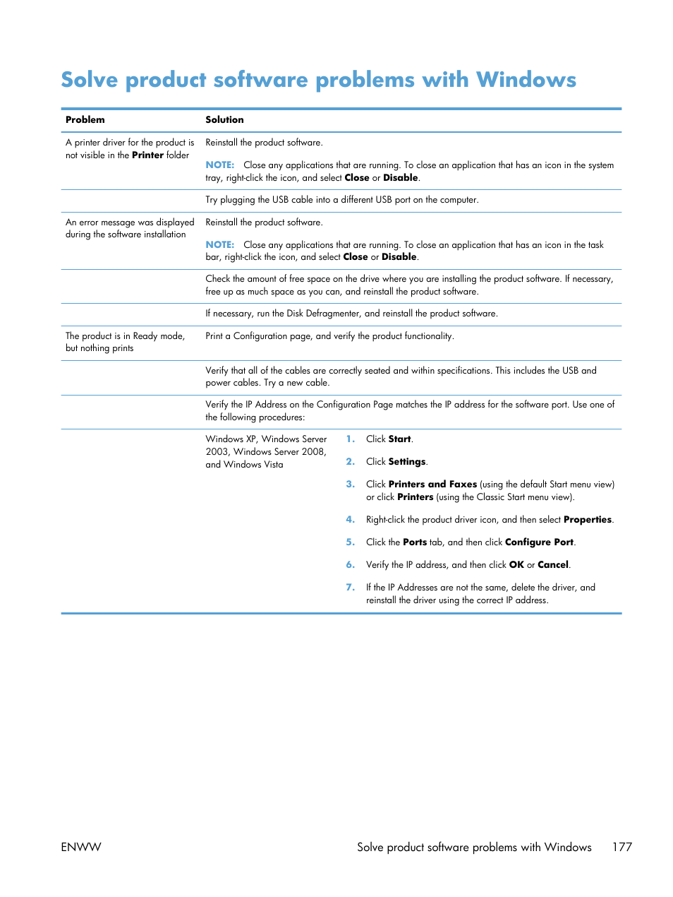 Solve product software problems with windows | HP Officejet Pro X551 Printer series User Manual | Page 191 / 250