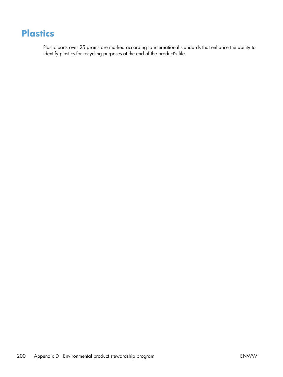 Plastics | HP Officejet Pro X551 Printer series User Manual | Page 214 / 250