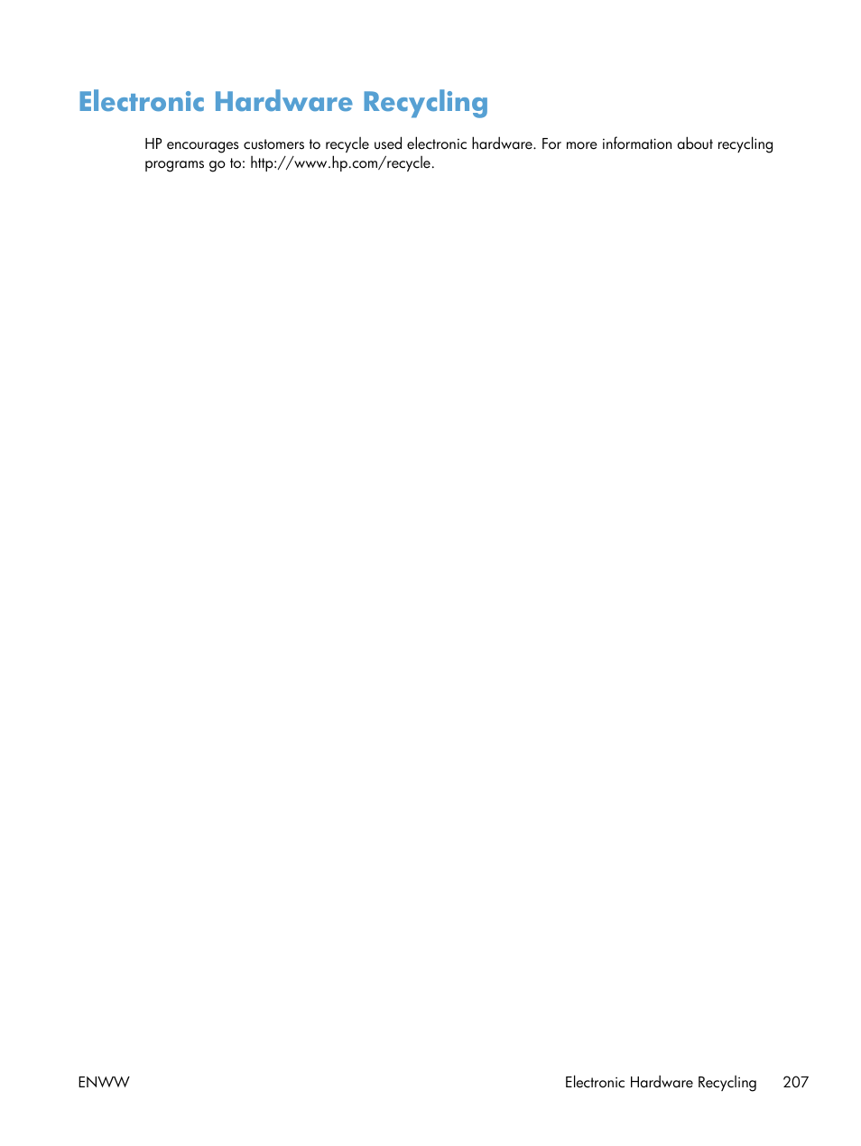 Electronic hardware recycling | HP Officejet Pro X551 Printer series User Manual | Page 221 / 250