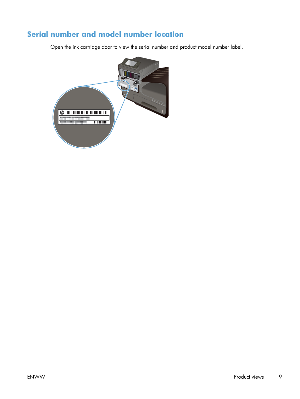 Serial number and model number location | HP Officejet Pro X551 Printer series User Manual | Page 23 / 250