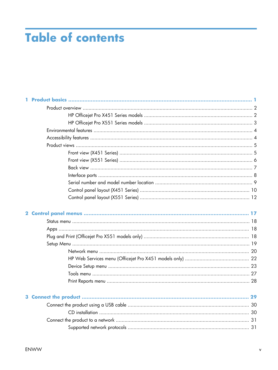 HP Officejet Pro X551 Printer series User Manual | Page 7 / 250