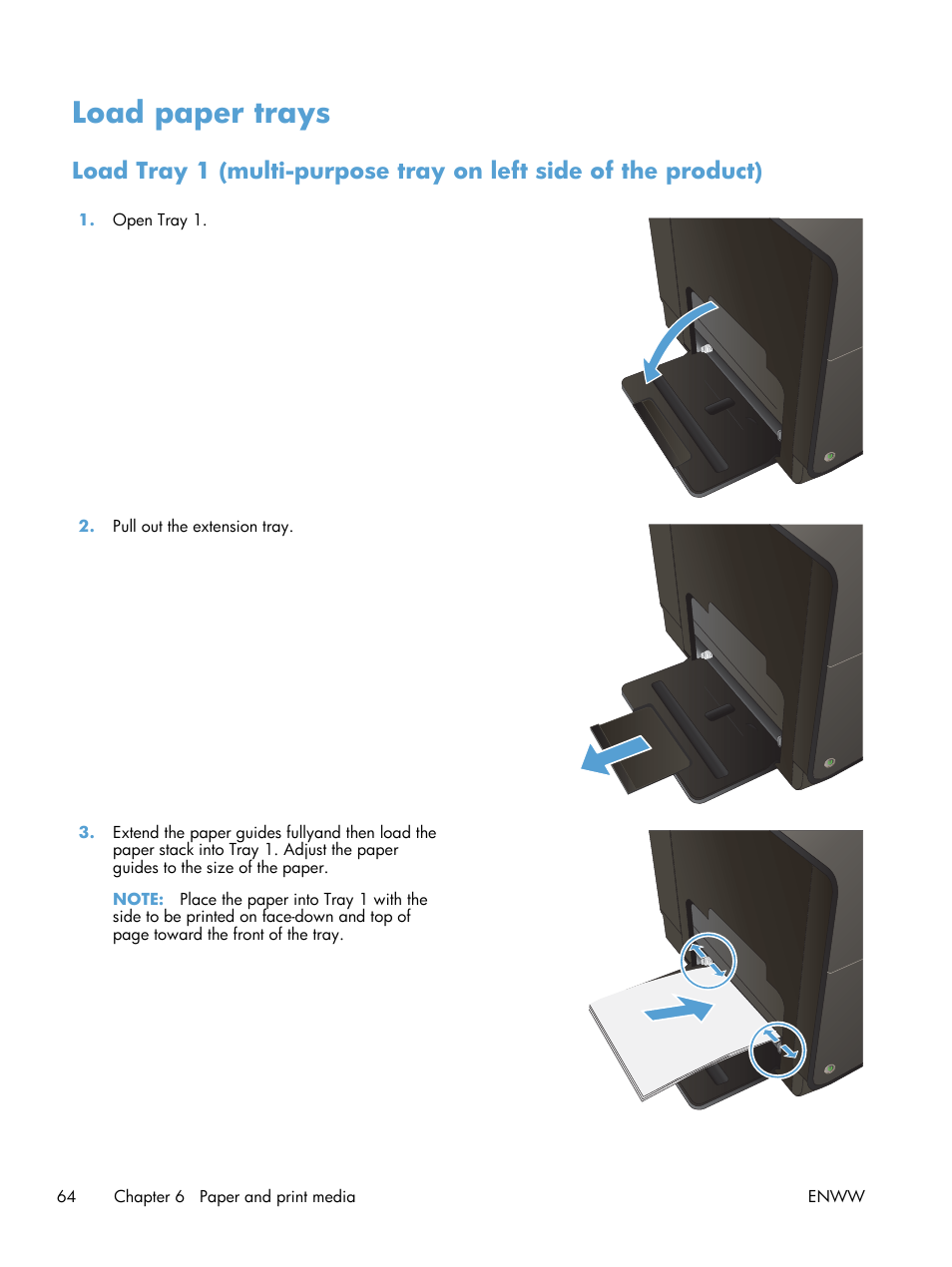 Load paper trays | HP Officejet Pro X551 Printer series User Manual | Page 78 / 250