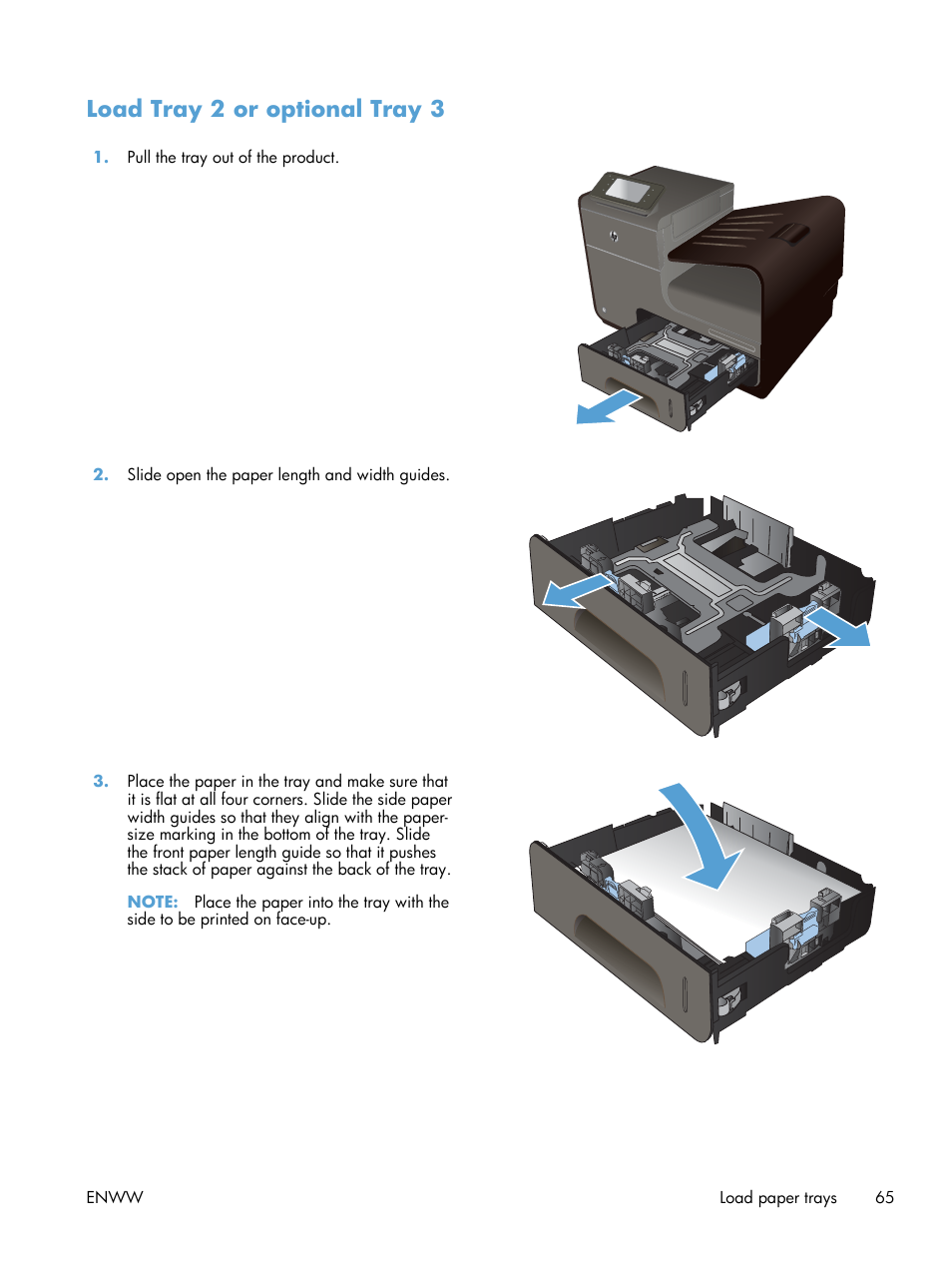 Load tray 2 or optional tray 3 | HP Officejet Pro X551 Printer series User Manual | Page 79 / 250