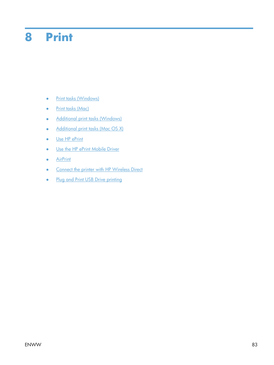 Print, 8 print | HP Officejet Pro X551 Printer series User Manual | Page 97 / 250