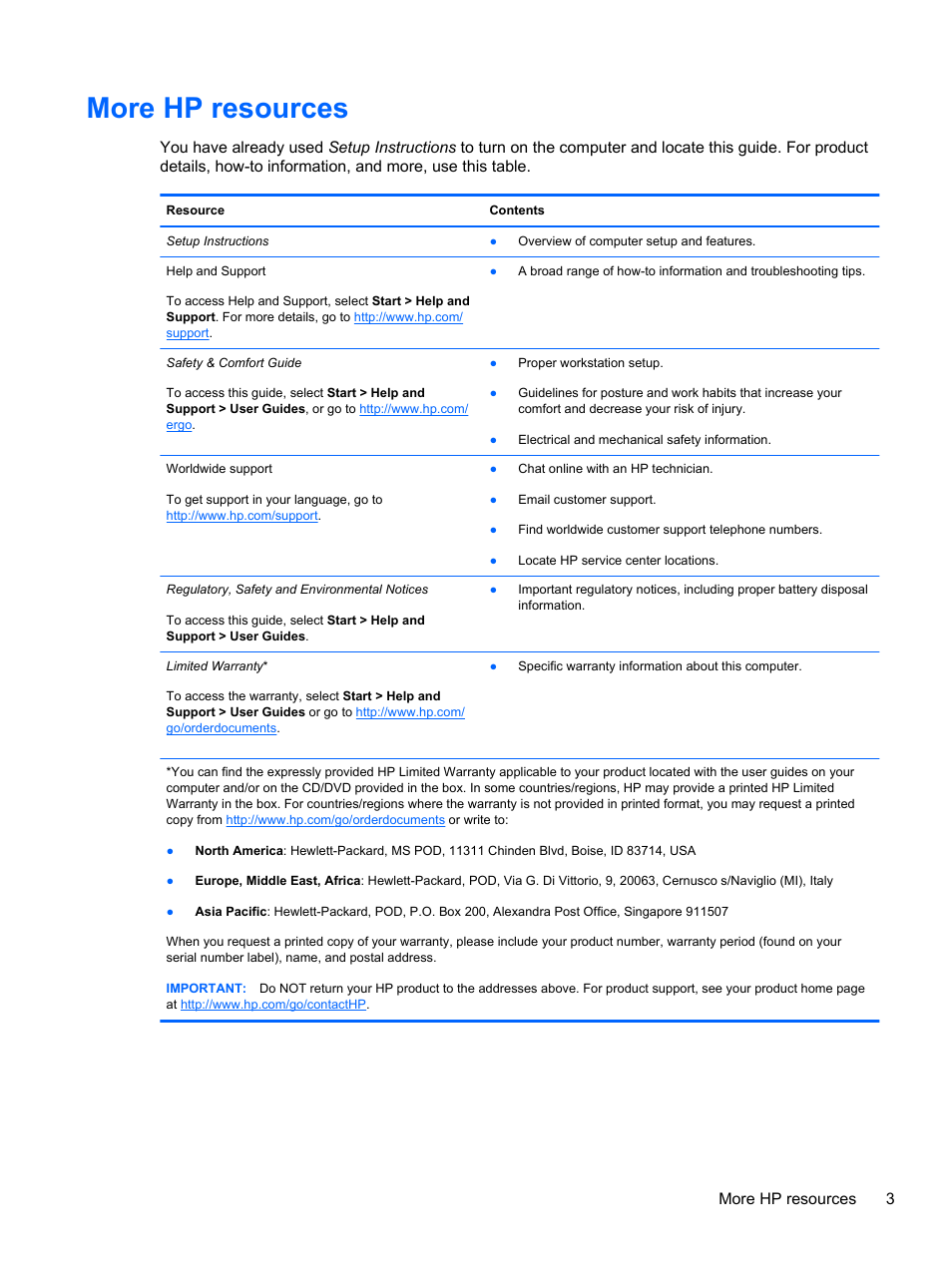 More hp resources, More hp resources 3 | HP Pavilion g7-2022us Notebook PC User Manual | Page 13 / 99