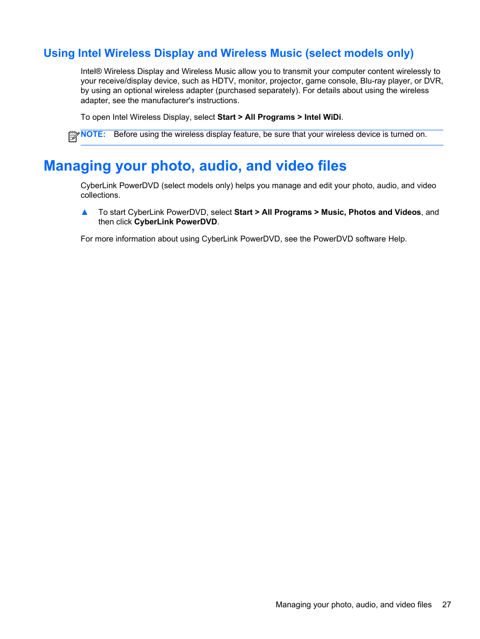 Managing your photo, audio, and video files | HP Pavilion g7-2022us Notebook PC User Manual | Page 37 / 99