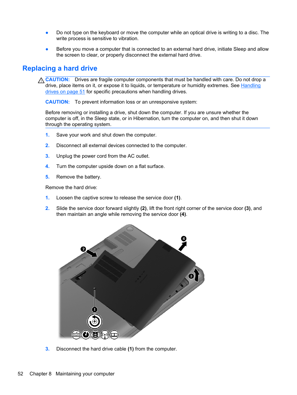 Replacing a hard drive | HP Pavilion g7-2022us Notebook PC User Manual | Page 62 / 99