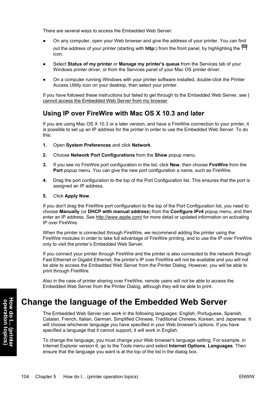 Change the language of the embedded web server | HP Designjet 4500 Printer series User Manual | Page 118 / 360