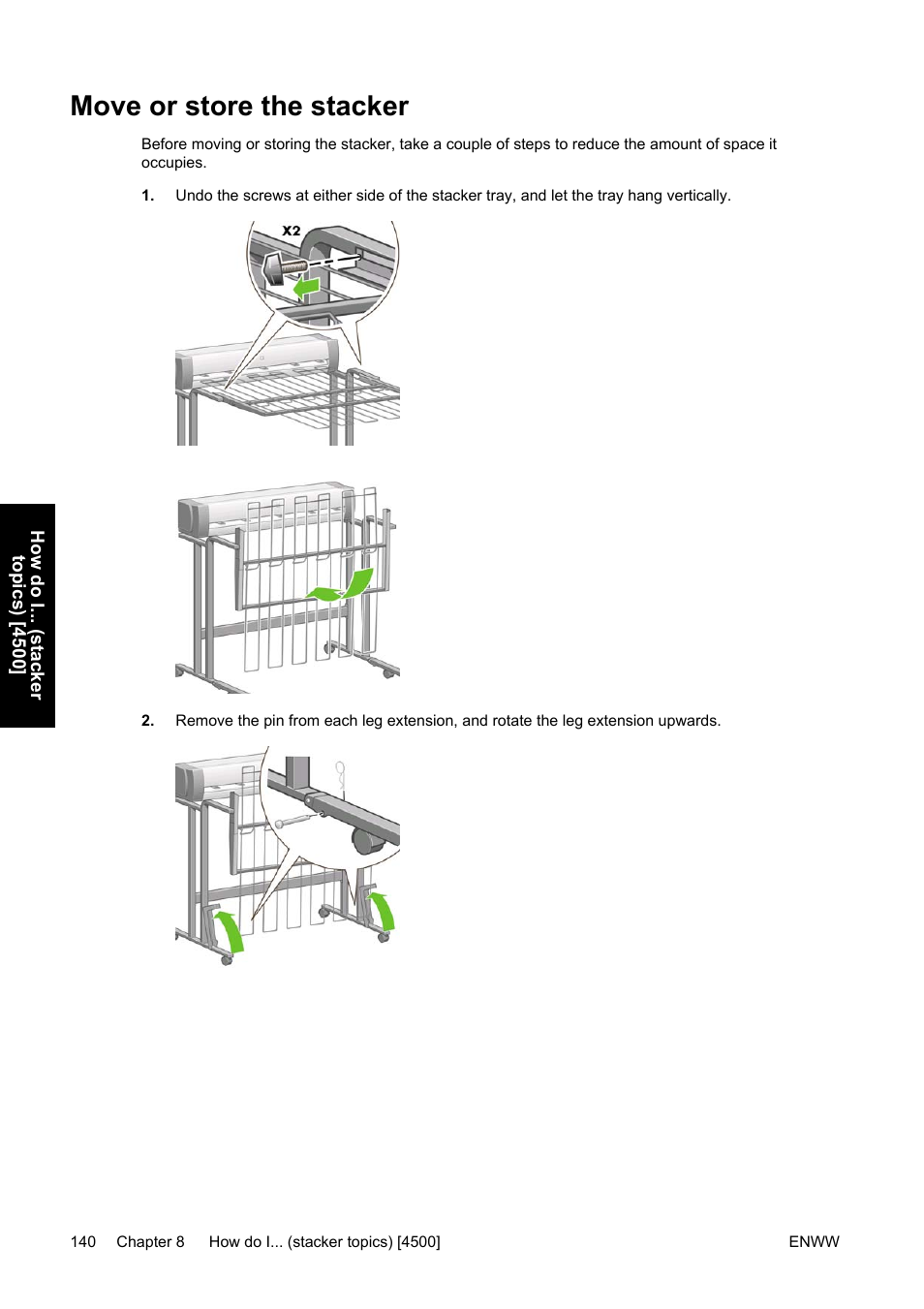 Move or store the stacker | HP Designjet 4500 Printer series User Manual | Page 154 / 360