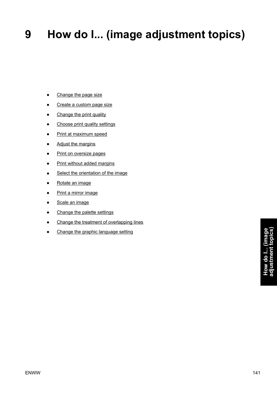 How do i... (image adjustment topics), 9 how do i... (image adjustment topics), 9how do i... (image adjustment topics) | HP Designjet 4500 Printer series User Manual | Page 155 / 360