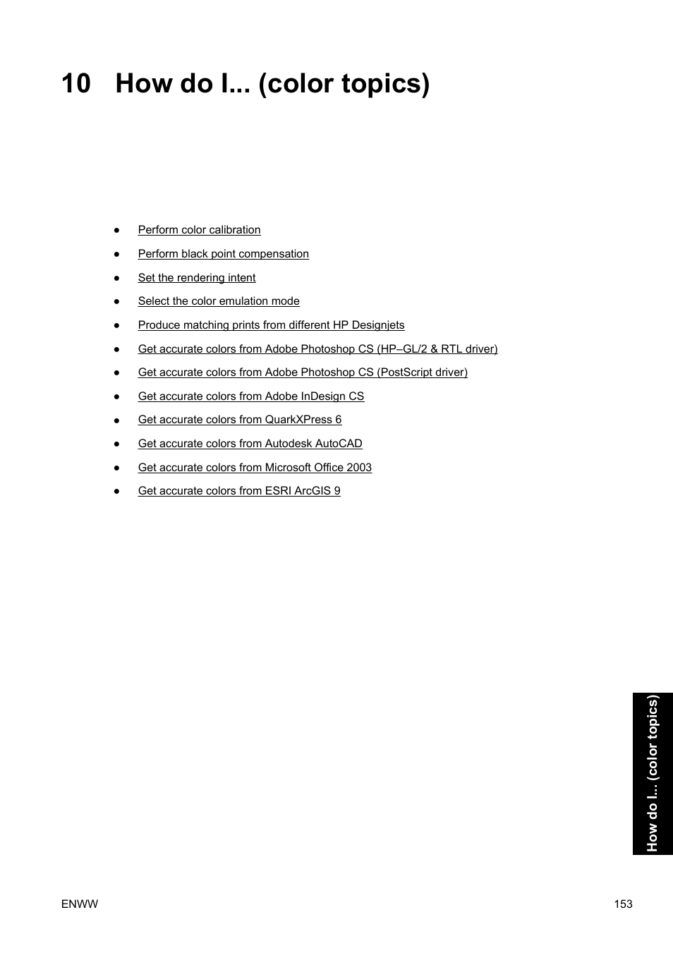 How do i... (color topics), 10 how do i... (color topics) | HP Designjet 4500 Printer series User Manual | Page 167 / 360
