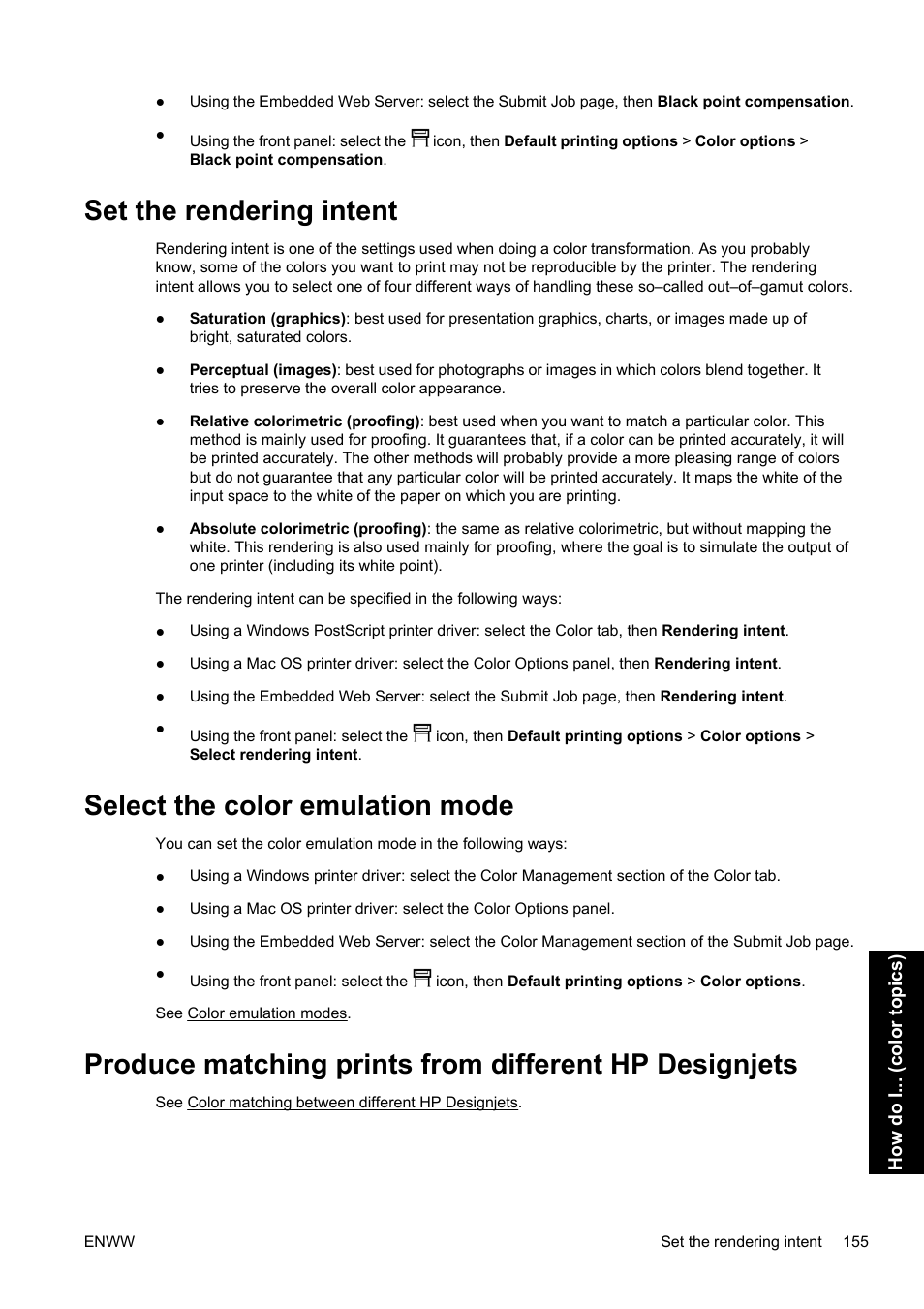 Set the rendering intent, Select the color emulation mode | HP Designjet 4500 Printer series User Manual | Page 169 / 360