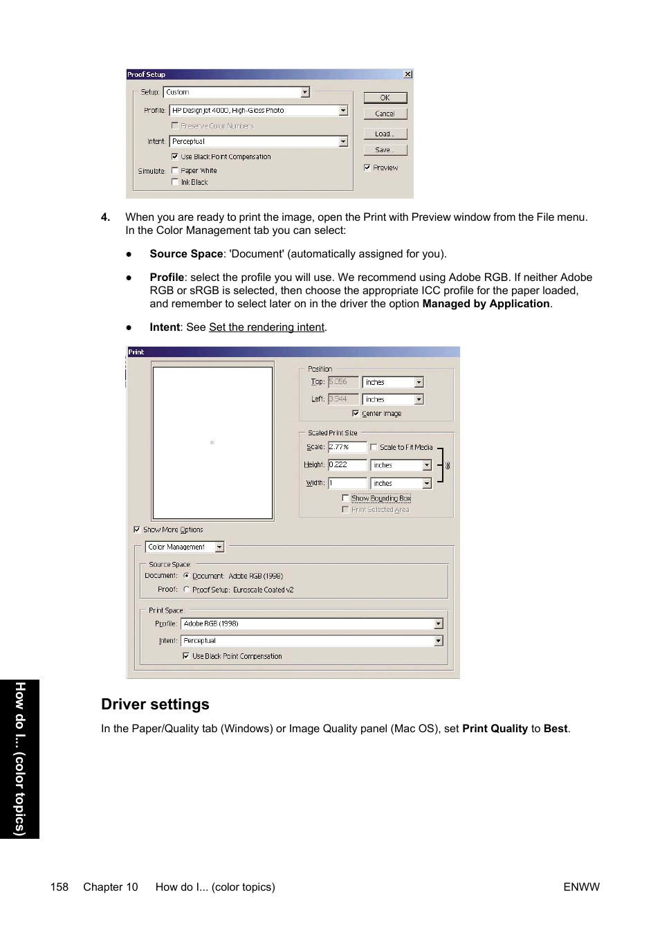 Driver settings | HP Designjet 4500 Printer series User Manual | Page 172 / 360