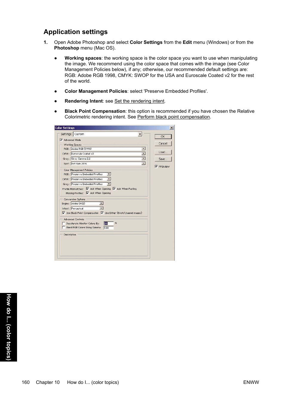 Application settings | HP Designjet 4500 Printer series User Manual | Page 174 / 360