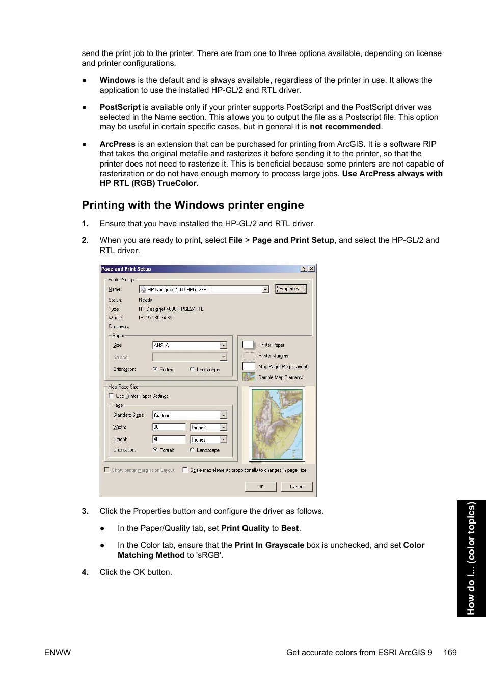 Printing with the windows printer engine | HP Designjet 4500 Printer series User Manual | Page 183 / 360