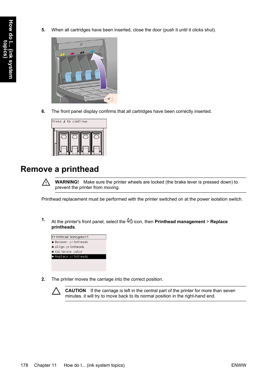 Remove a printhead | HP Designjet 4500 Printer series User Manual | Page 192 / 360