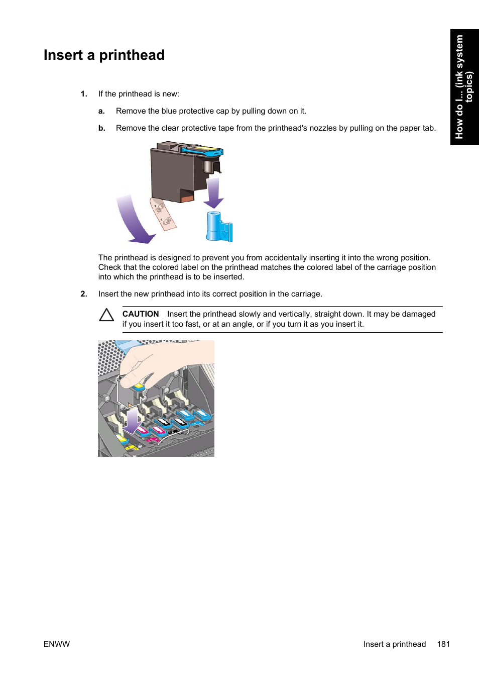 Insert a printhead | HP Designjet 4500 Printer series User Manual | Page 195 / 360