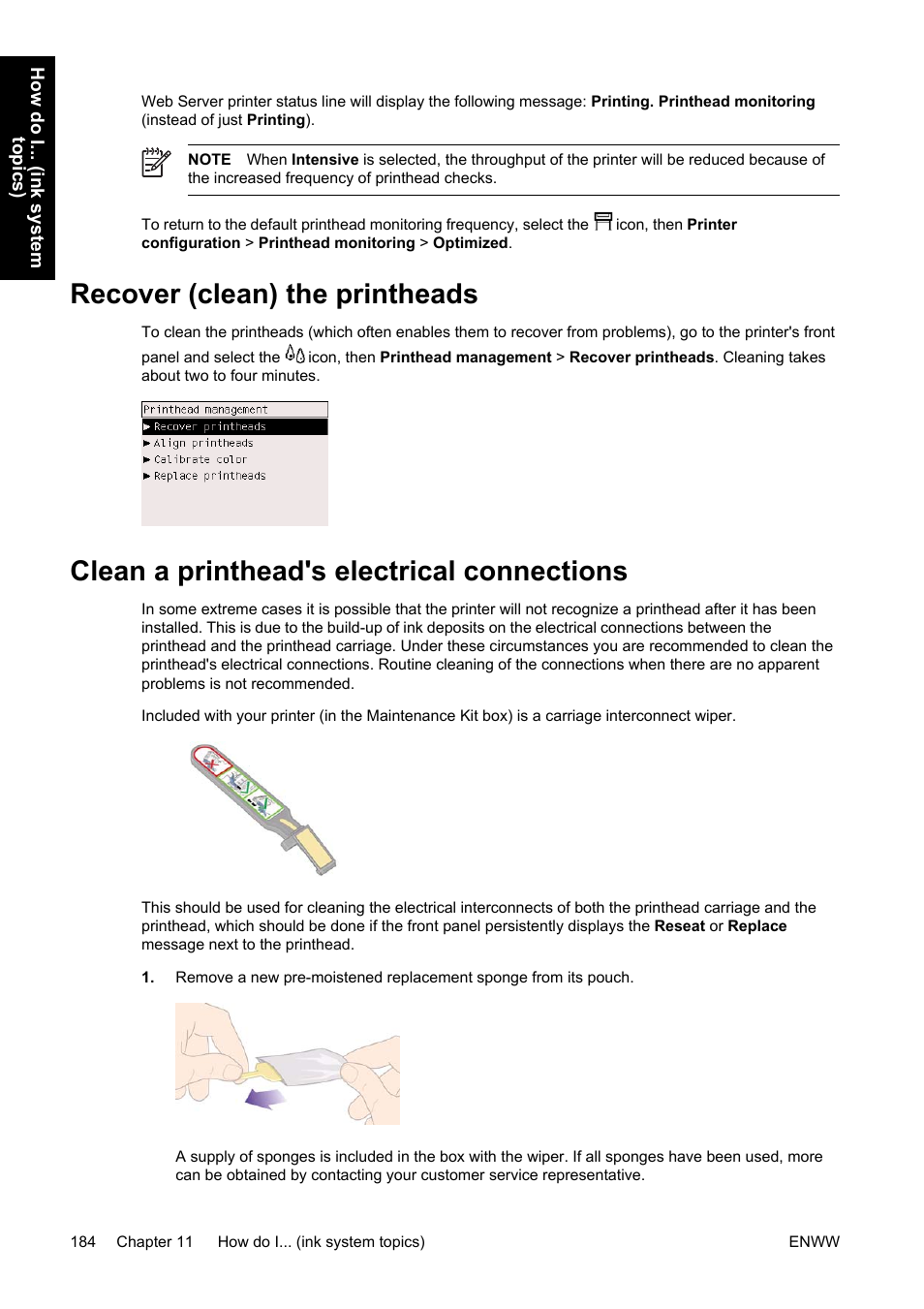 Recover (clean) the printheads, Clean a printhead's electrical connections | HP Designjet 4500 Printer series User Manual | Page 198 / 360